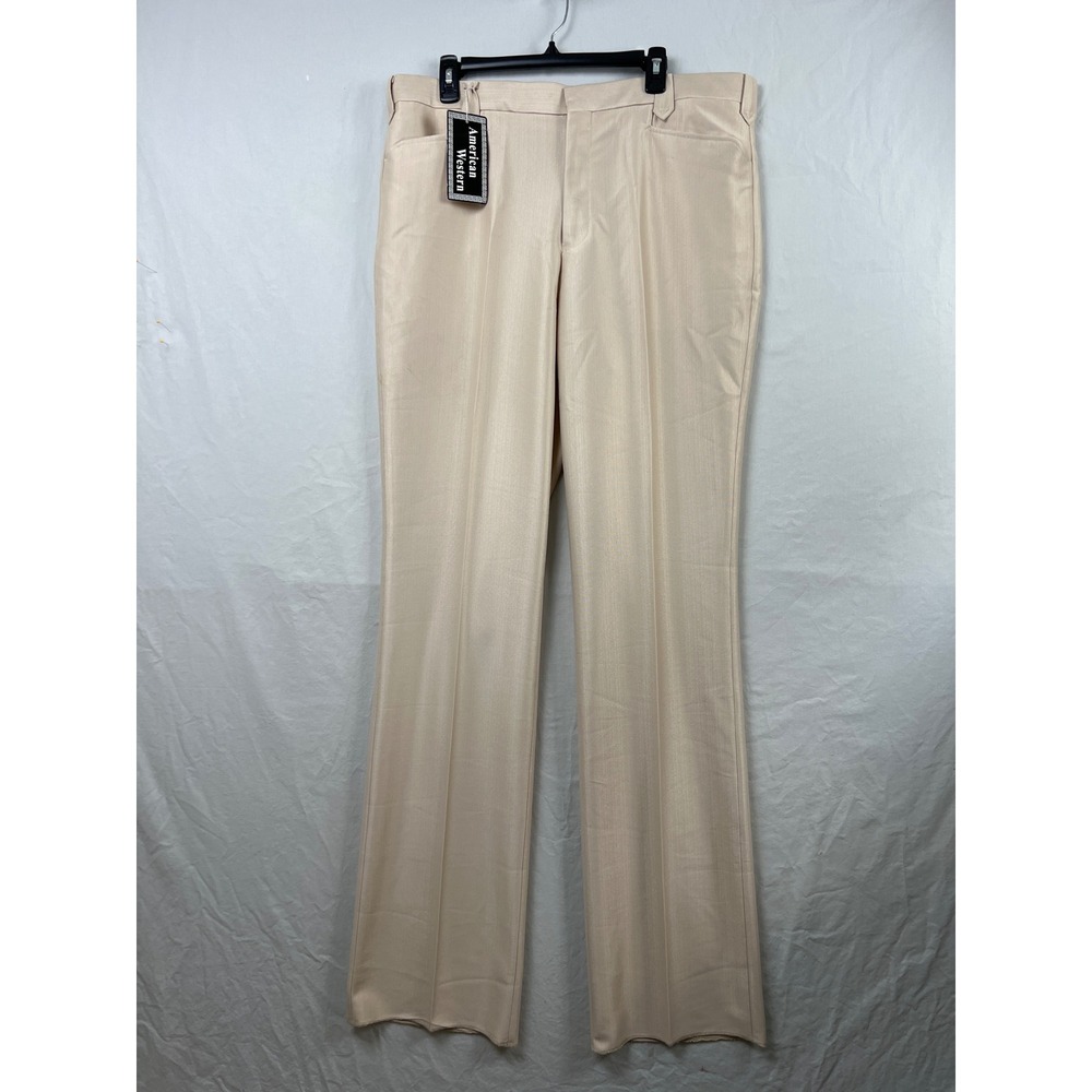 American Western Dress Slacks Mens 40 Bone Beige Textured Snap Flap Pockets New